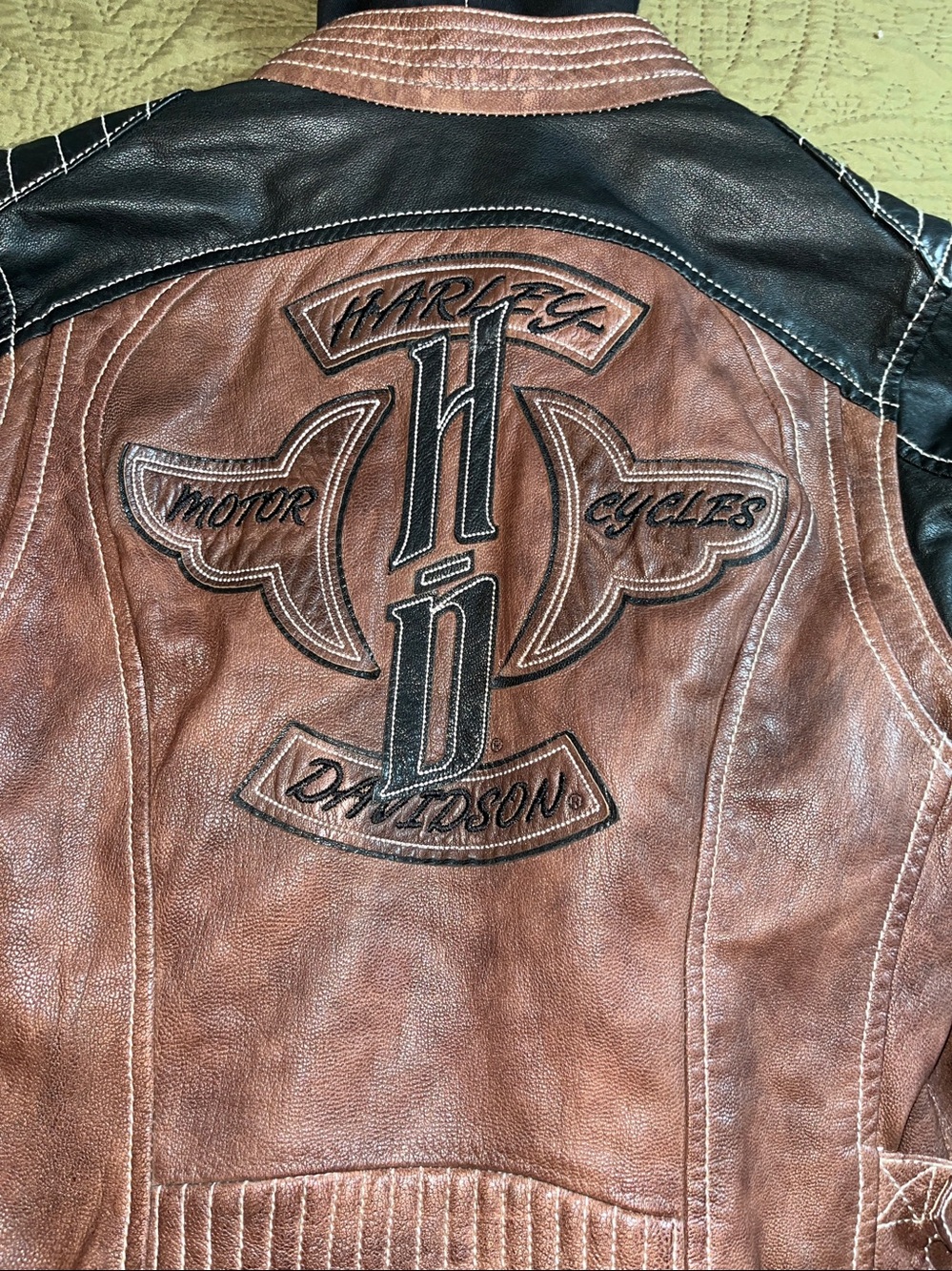 HARLEY DAVIDSON Ladies 3in1 Brown/Black Leather Moto Jacket Embroidered PERFECT - Picture 2 of 10